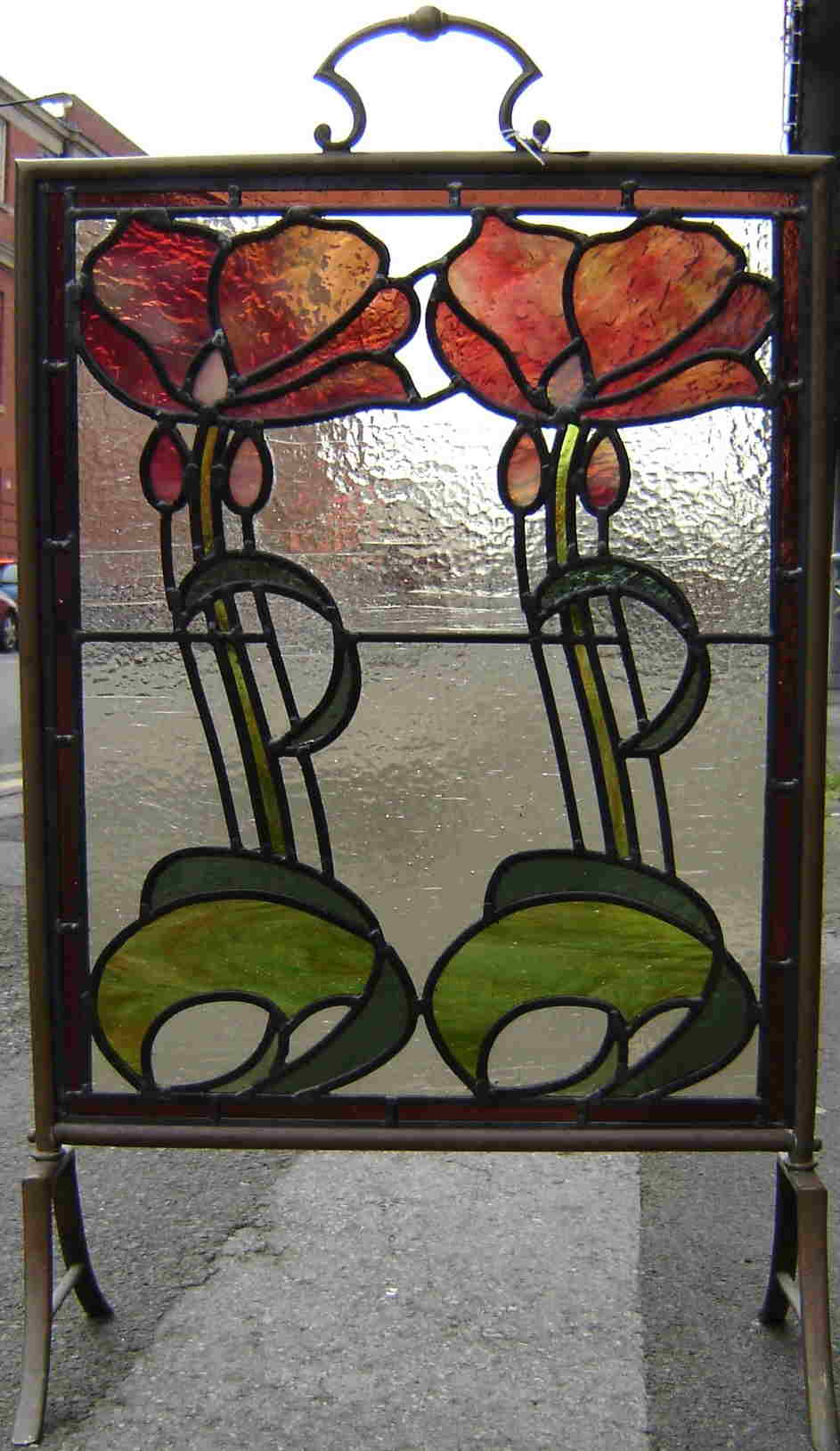 art nouveau glass firescreen