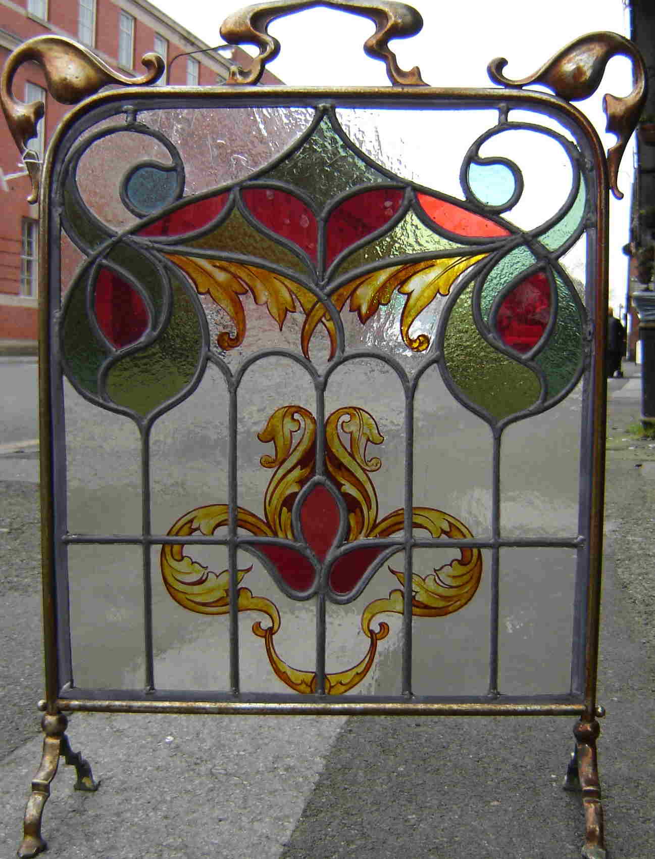 original hand painted glass firescreen