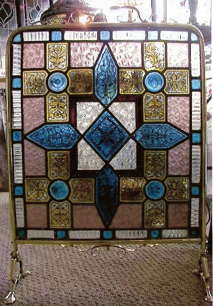 original hand painted glass firescreen SOLD